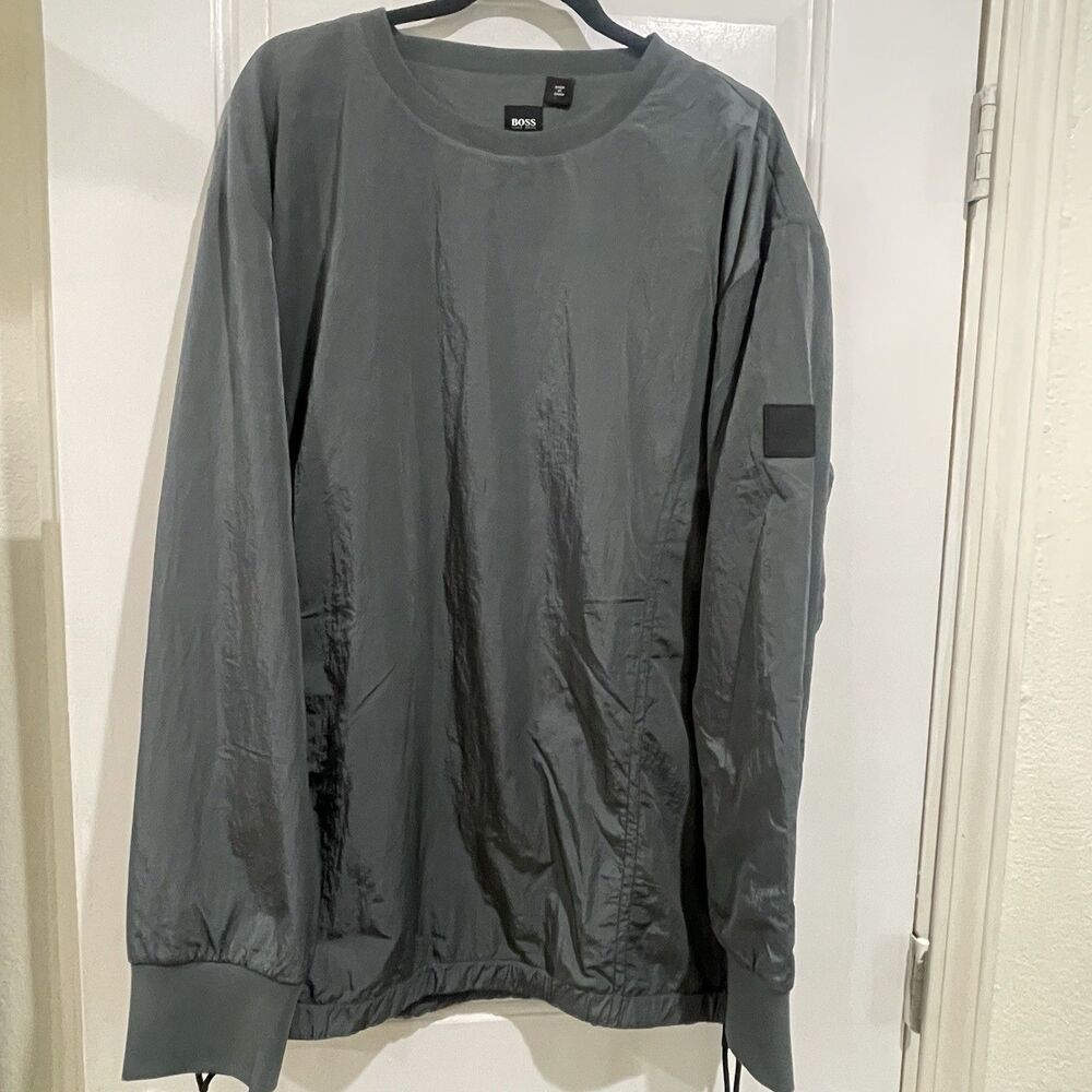 HUGO BOSS Men’s Light Pullover Jacket Gray 2XL Logo Patch Long Sleeve #2107.3